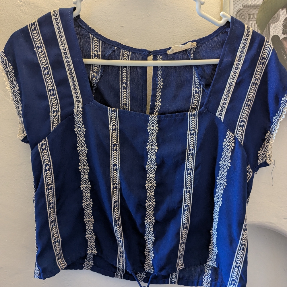Blue and White Crop Blouse